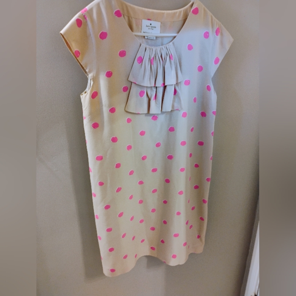 Kate Spade Shawna Silk Shift Dress Beige/Pink Polka Dot Size 8 - Picture 4 of 12